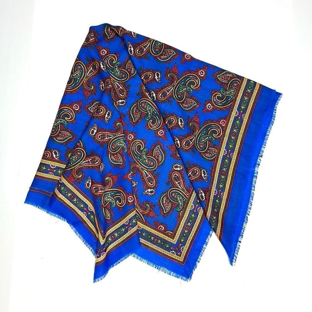 Vintage Charter Club Wool Square Scarf Paisley Blue made in Japan